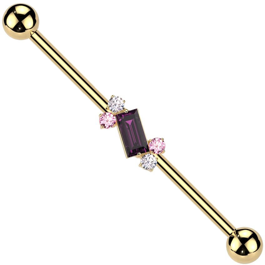 Industrial Barbell 4 round zirconias baguette cut zirconia