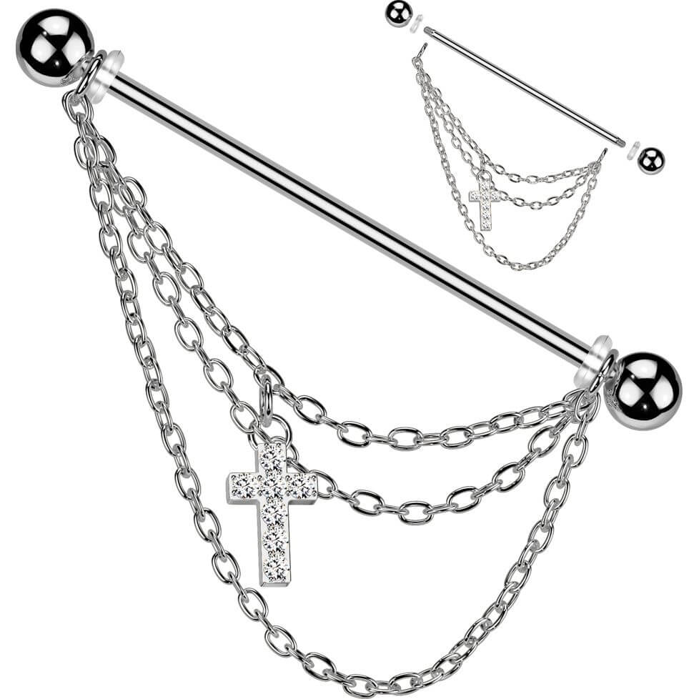Industrial Barbell Cross zirconia chain dangle