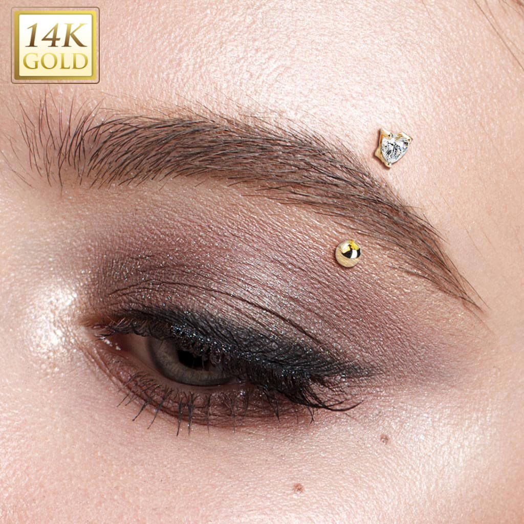 Oro 14 kt Piercing Sopracciglio Zircone a cuore