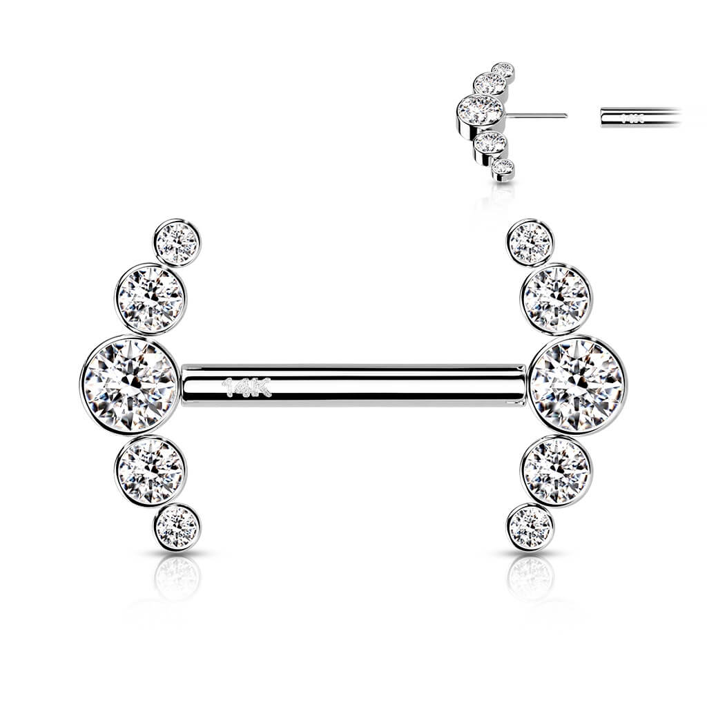 Oro 14 kt Piercing Capezzolo 5 Zirconi Push-In