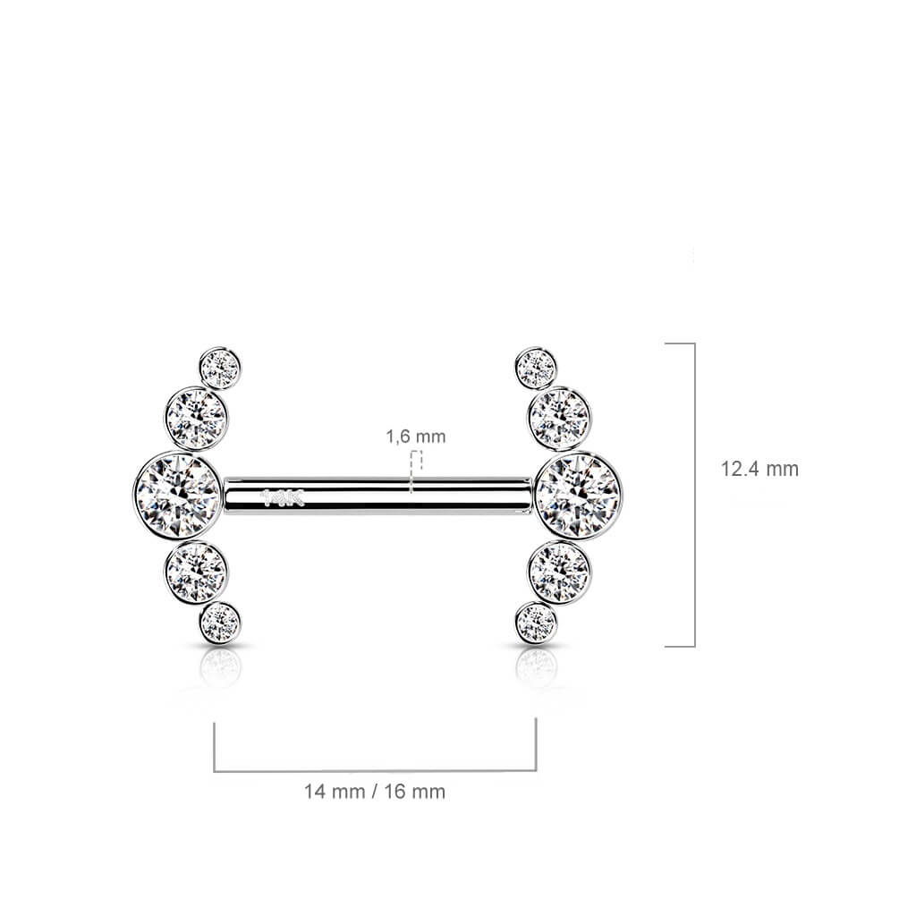 Oro 14 kt Piercing Capezzolo 5 Zirconi Push-In