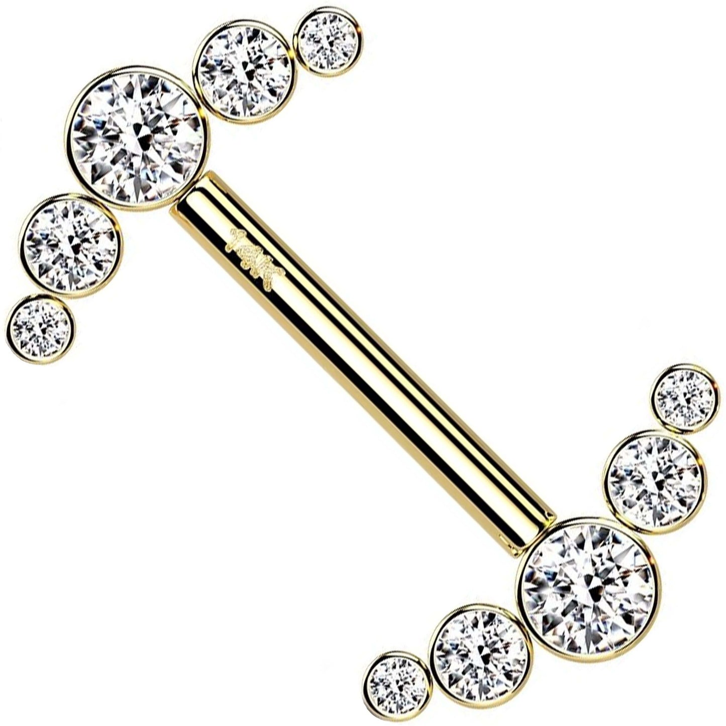 Oro 14 kt Piercing Capezzolo 5 Zirconi Push-In