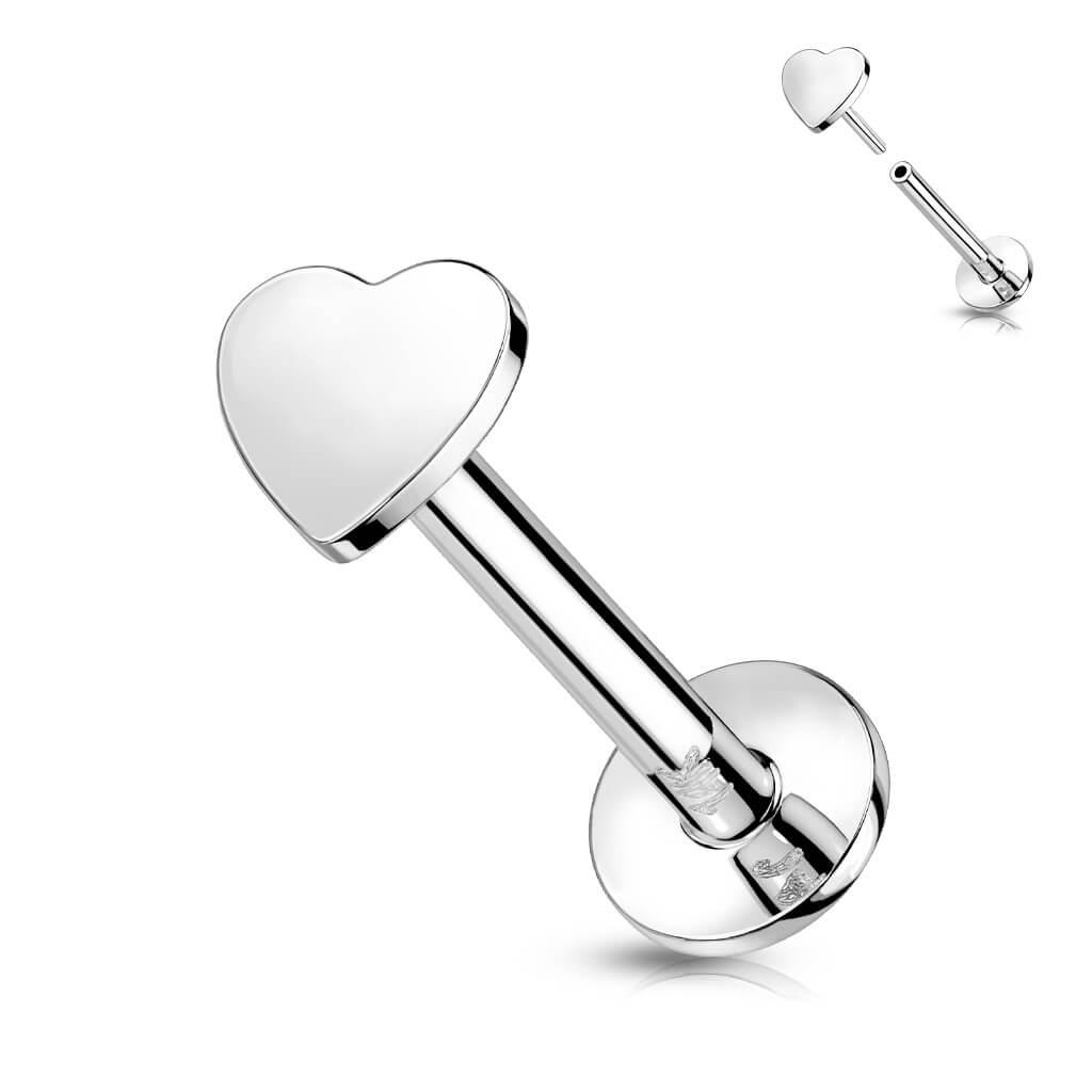 Oro 14 kt Labret Cuore piatto Push-In