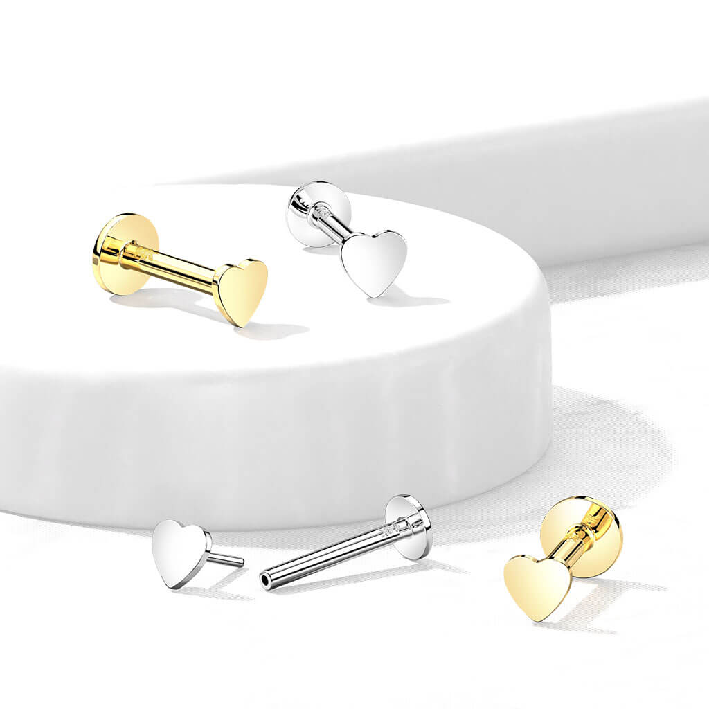 Oro 14 kt Labret Cuore piatto Push-In
