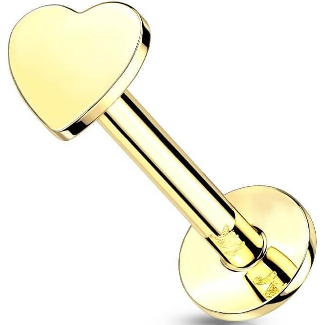 Oro 14 kt Labret Cuore piatto Push-In