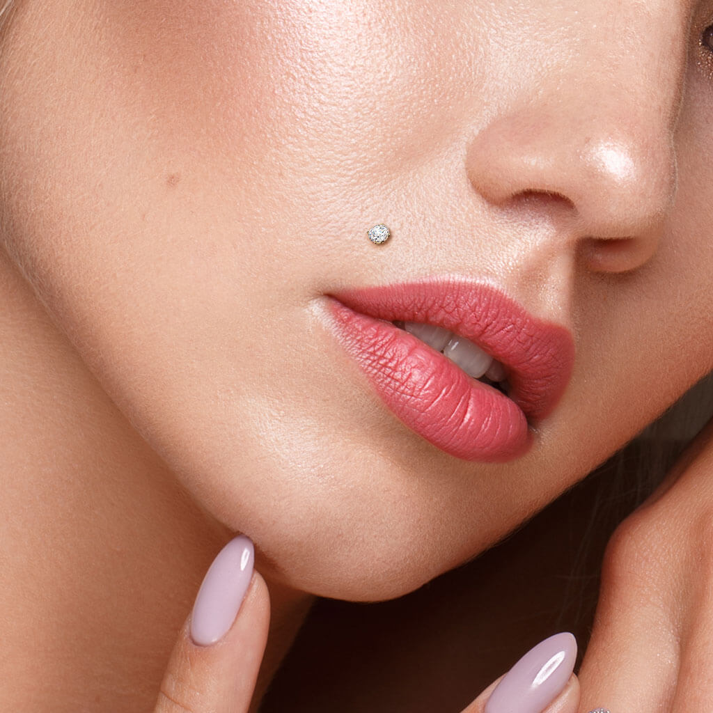 Oro 14 kt Labret Zircone rotondo Push-In