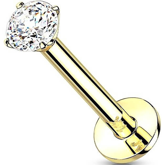 Oro 14 kt Labret Zircone rotondo Push-In
