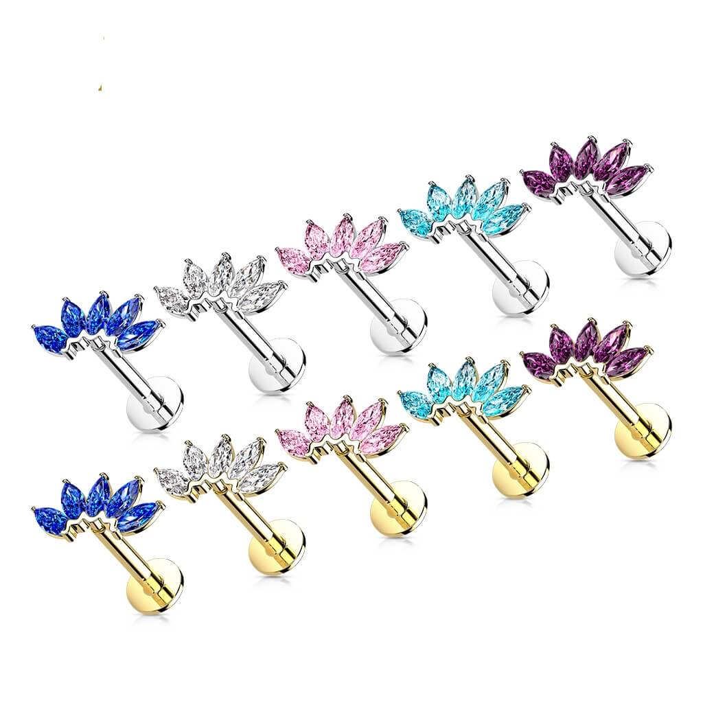14 Karat Gold Labret Marquise Schliff 5 Zirkonia Gelbgold Weißgold Push-In
