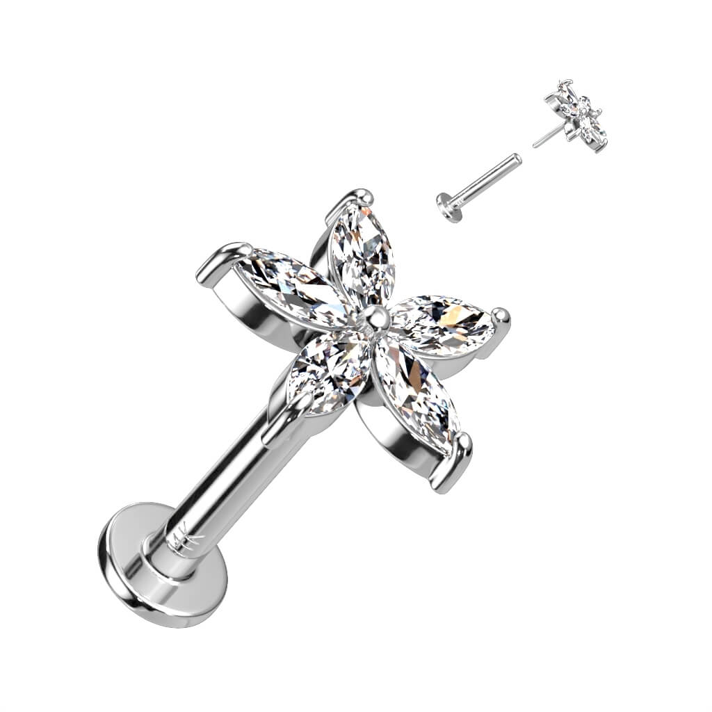 Oro 14 kt Labret Fiore di zirconi Push-In