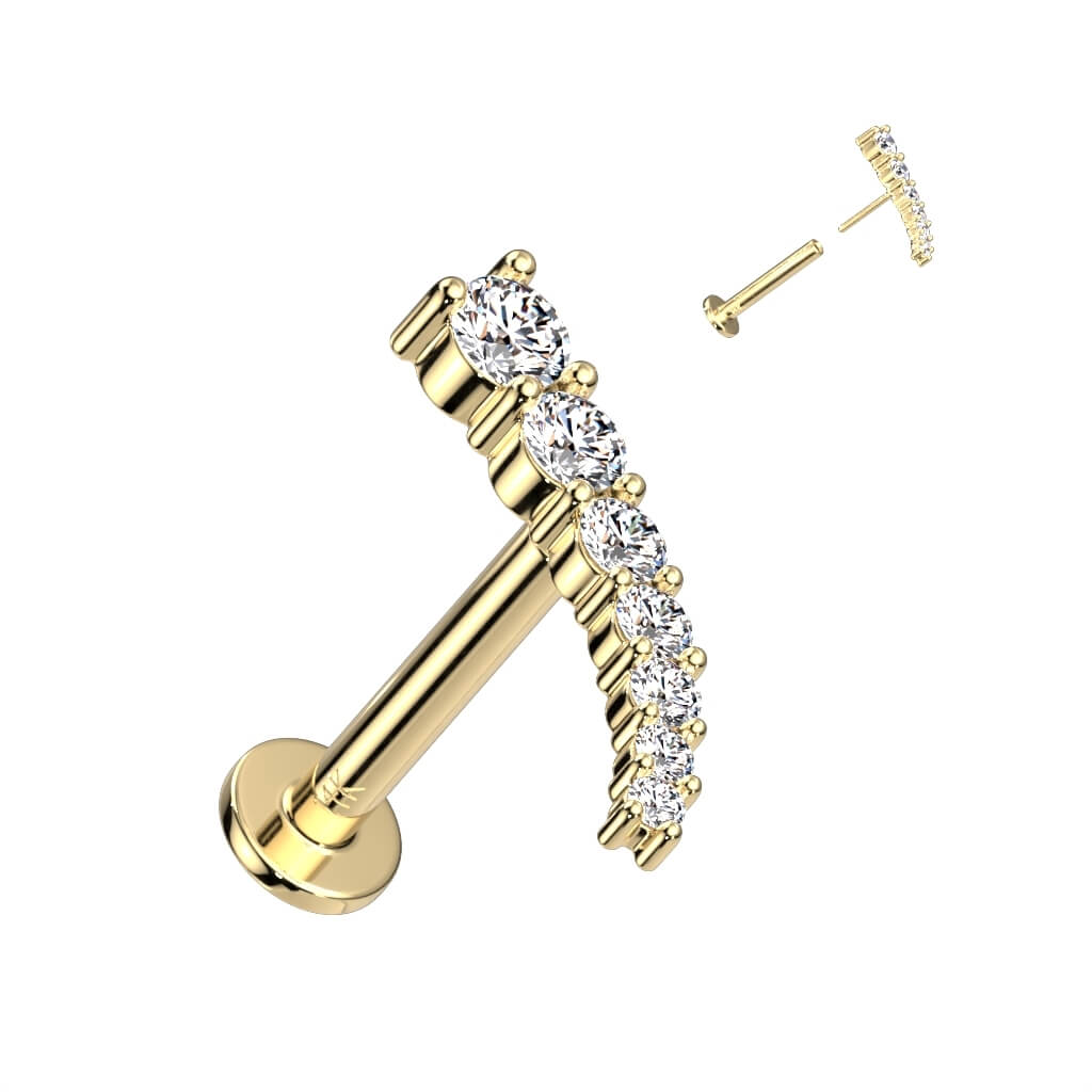 Oro 14 kt Labret Barra curva di zirconi Push-In