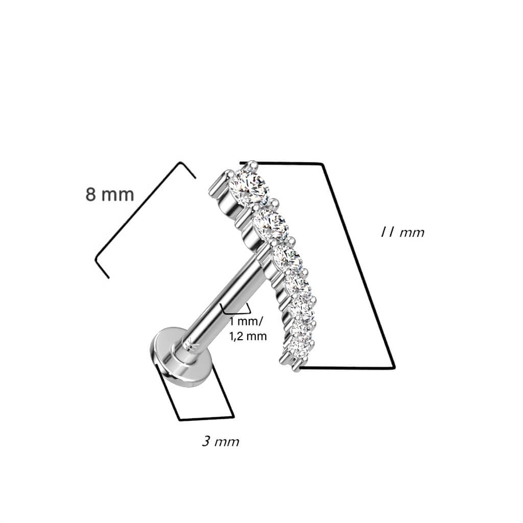 Oro 14 kt Labret Barra curva di zirconi Push-In