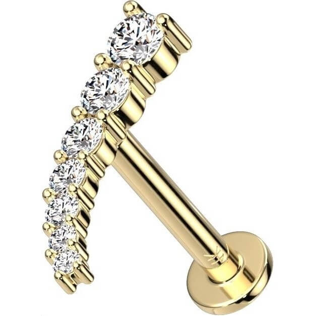 Oro 14 kt Labret Barra curva di zirconi Push-In
