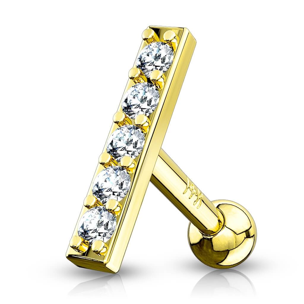 Oro 14 kt Barbell Barra di zirconi