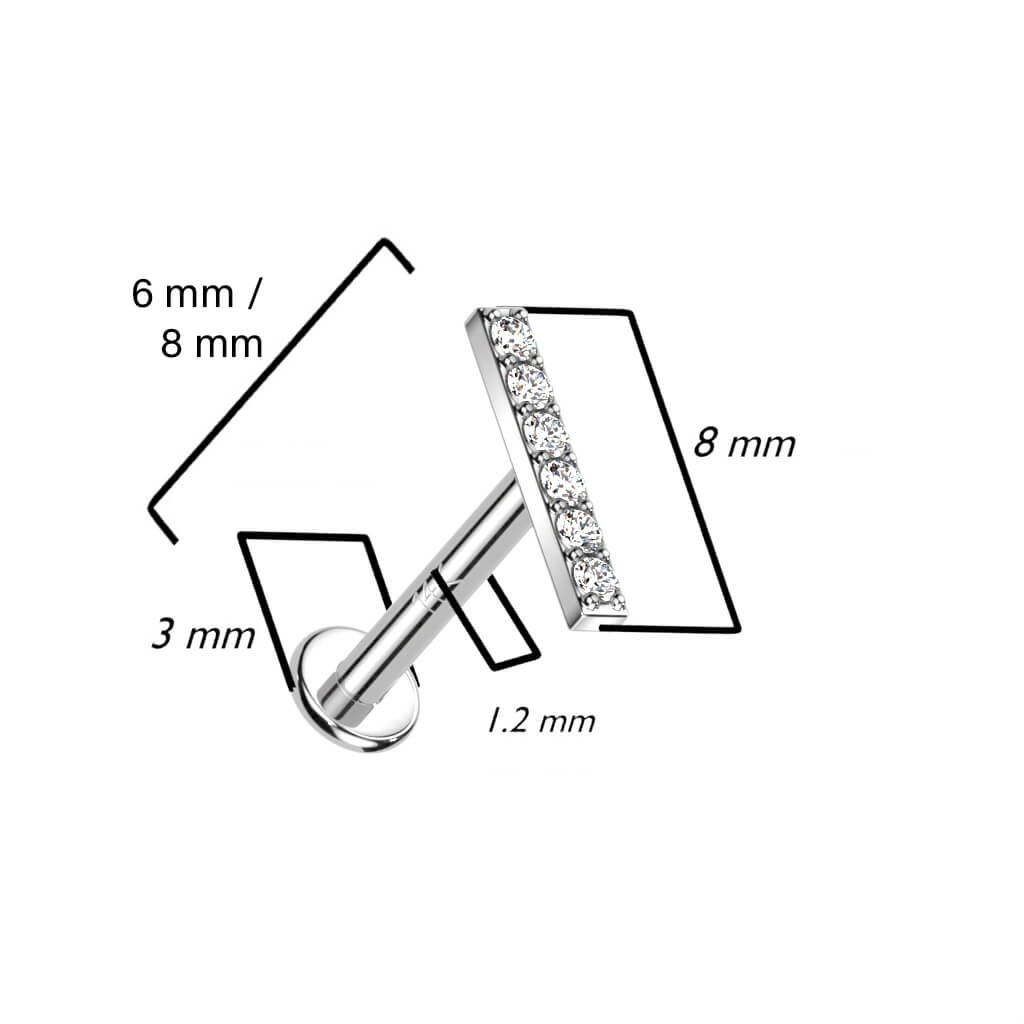 Złoto 585 labret słupek z cyrkoniami gwint wewnętrzny