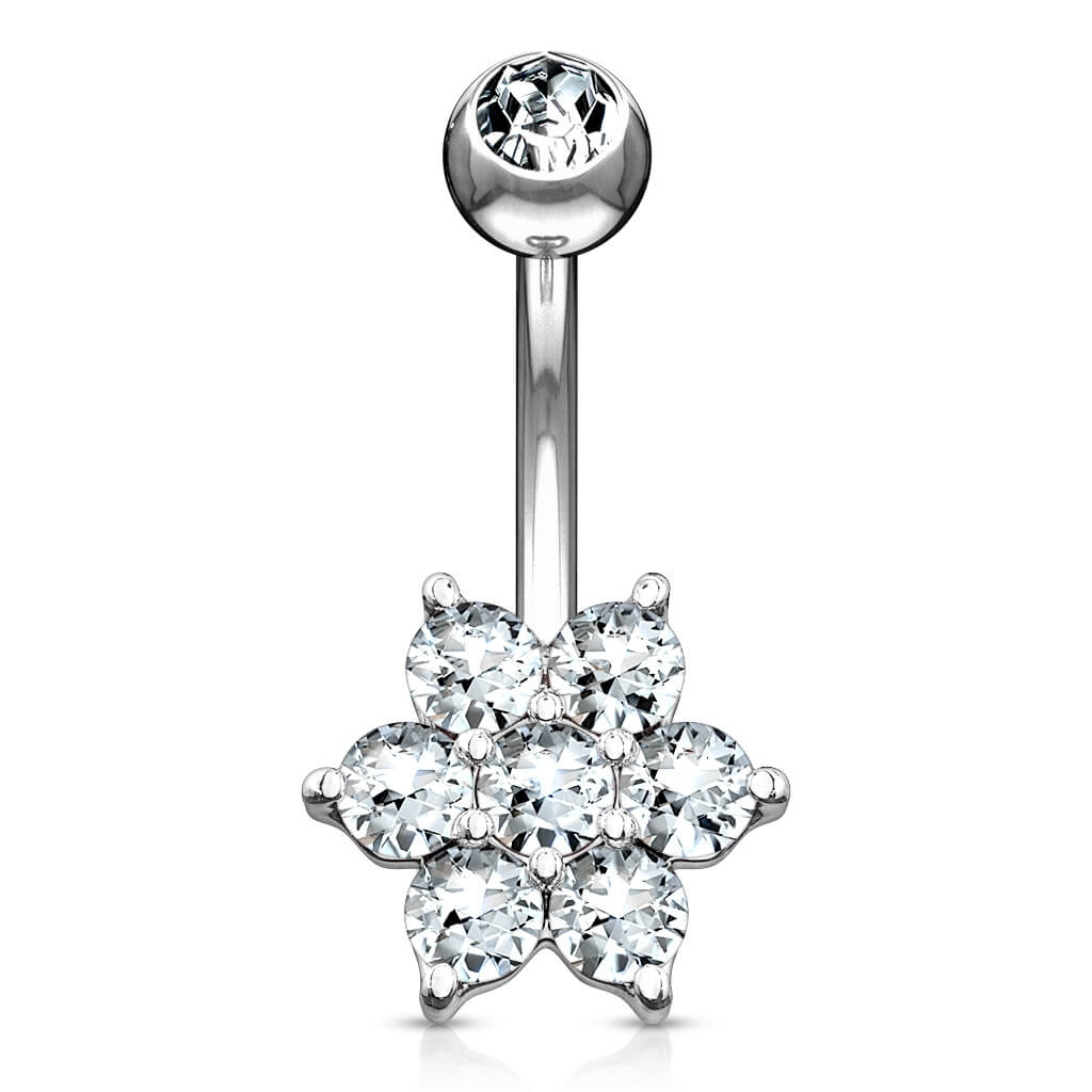 Oro 14 kt Piercing Ombelico Fiore di zirconi