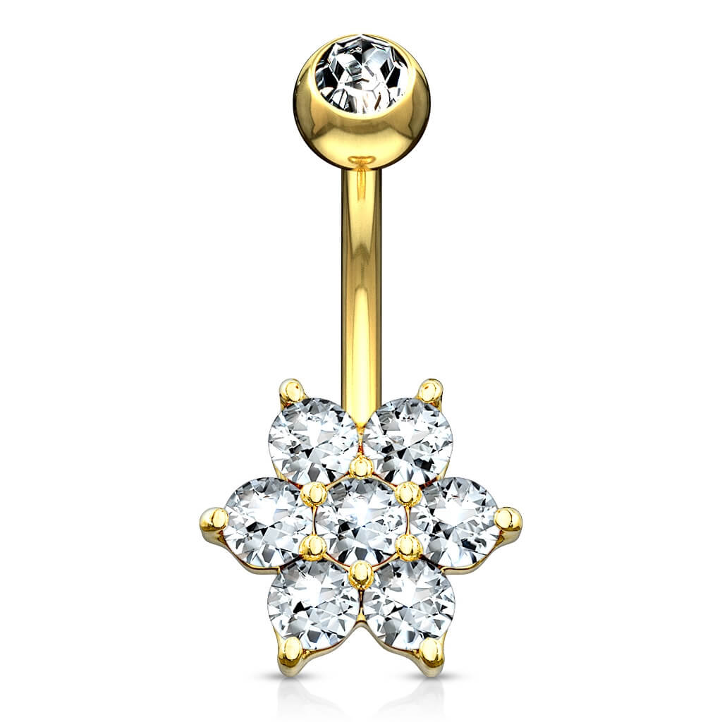 Oro 14 kt Piercing Ombelico Fiore di zirconi