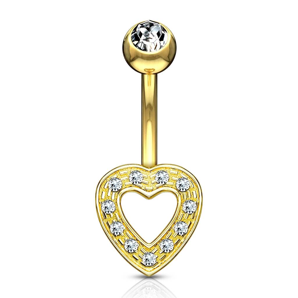 Or 14kt Piercing Nombril Cœur Zircone