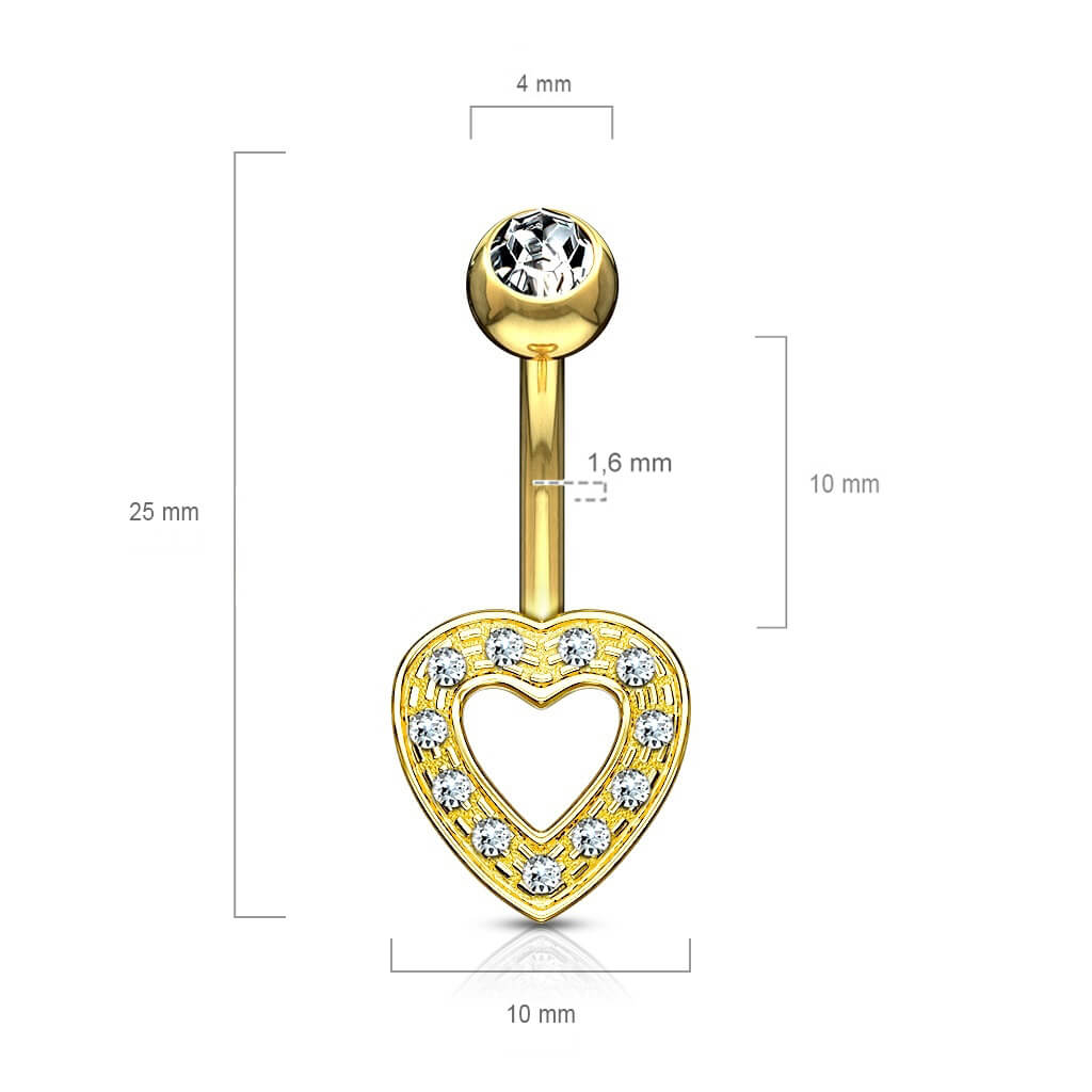 Or 14kt Piercing Nombril Cœur Zircone