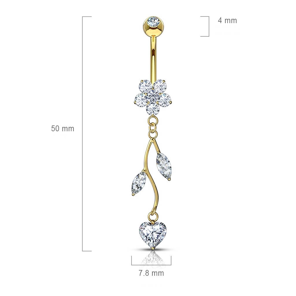 14 Karat Gold Bauchnabelpiercing Blume beweglich Zirkonia Gelbgold Weißgold