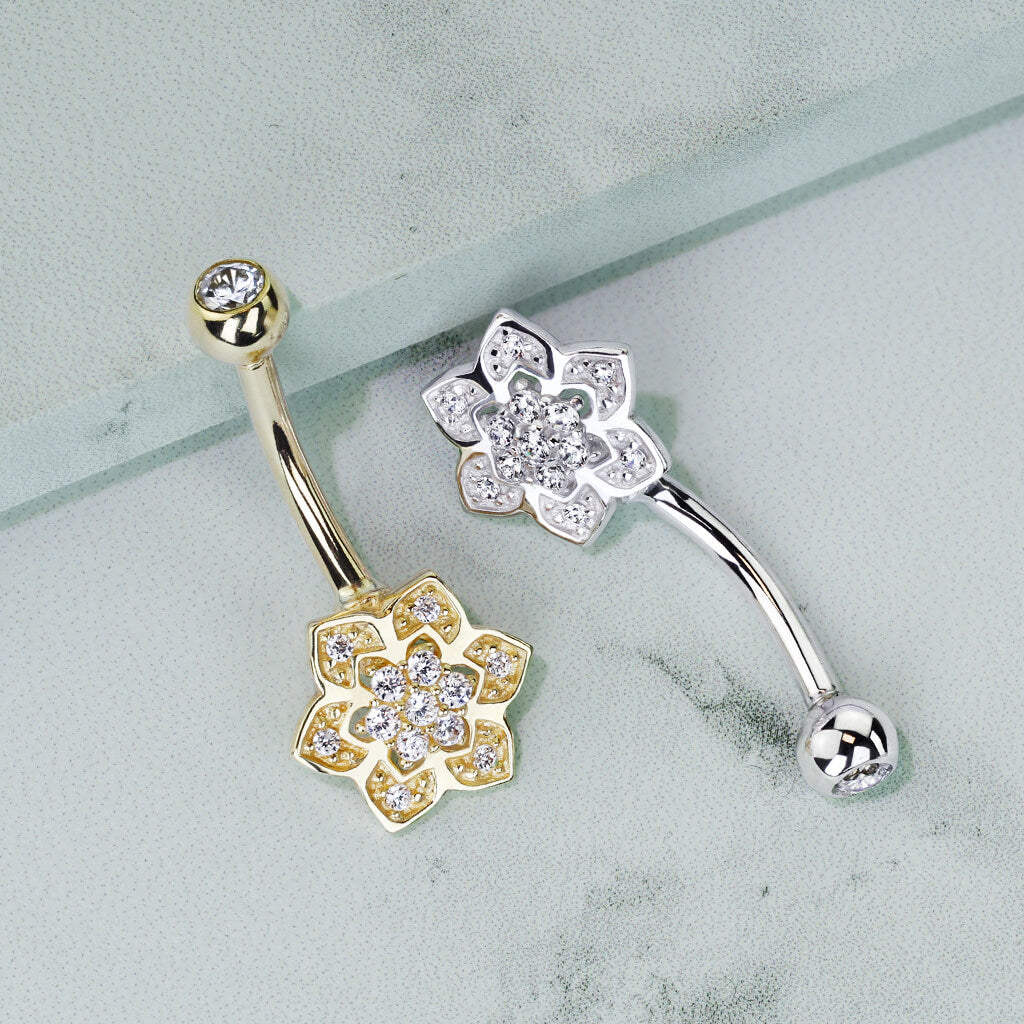 Oro 14kt Piercing ombligo Circonita flor