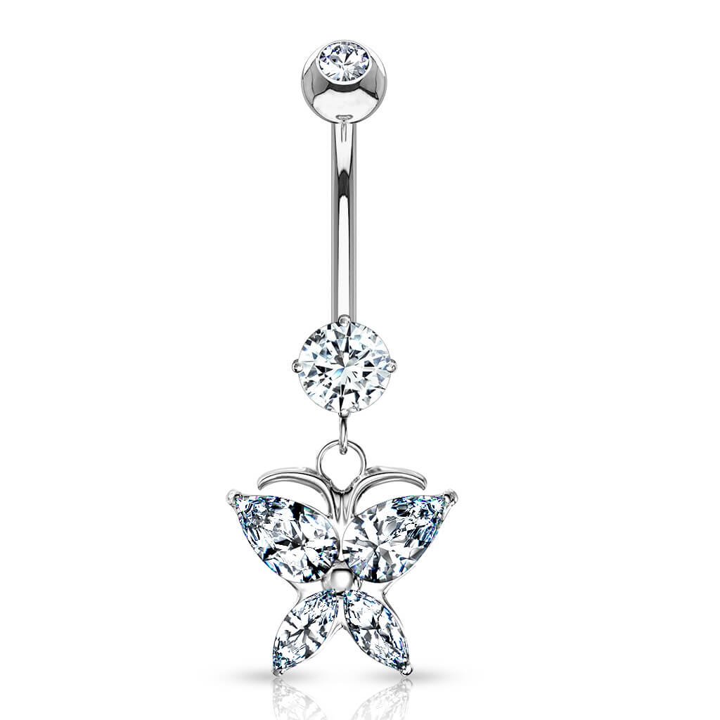 Oro 14 kt Piercing Ombelico Pendente a fargalla in Zircone