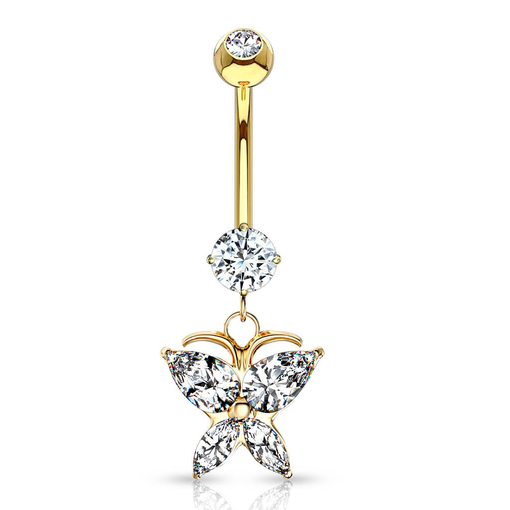 Oro 14 kt Piercing Ombelico Pendente a fargalla in Zircone
