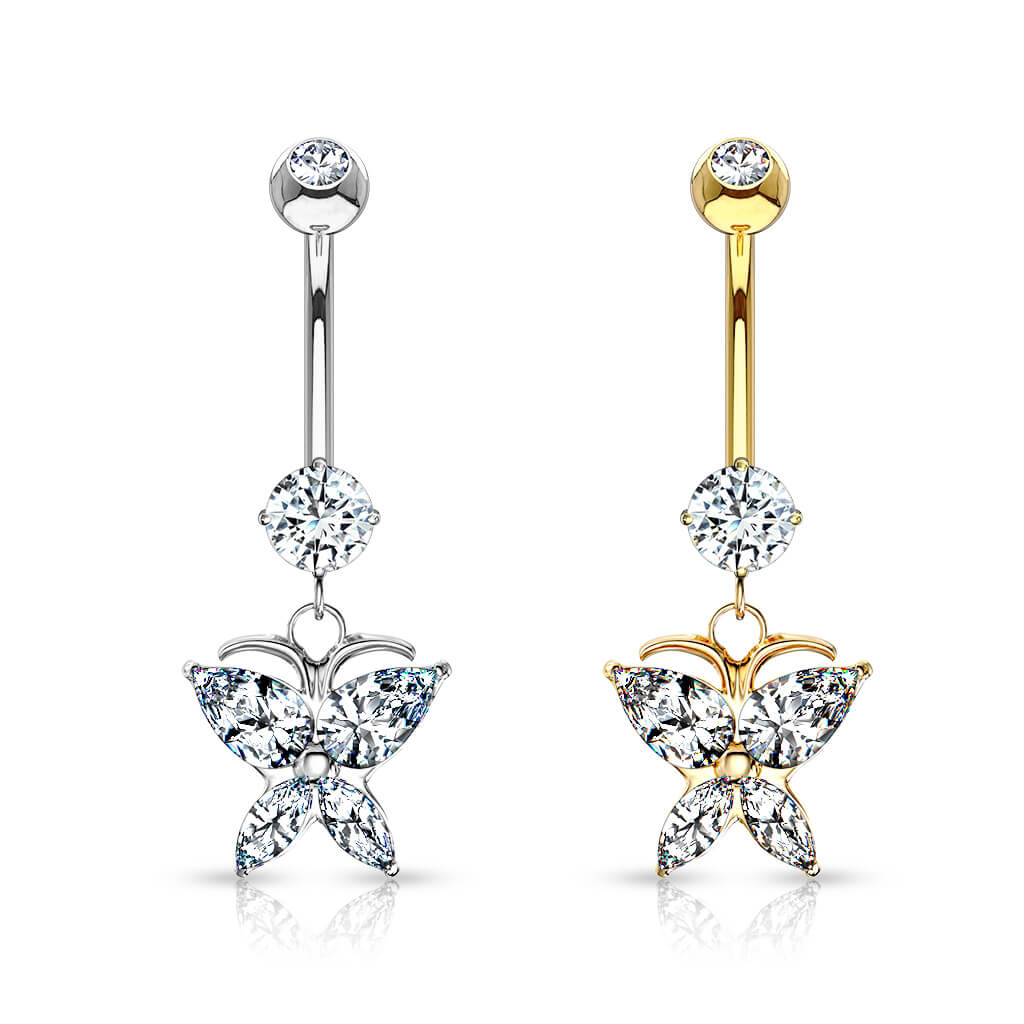 Oro 14 kt Piercing Ombelico Pendente a fargalla in Zircone