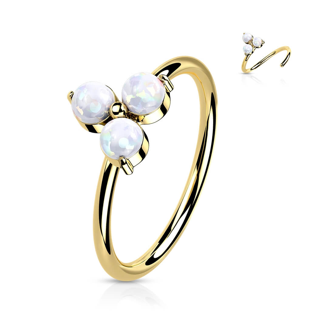 Oro 14 kt Anello Piercing Fiore di zirconi Pieghevole