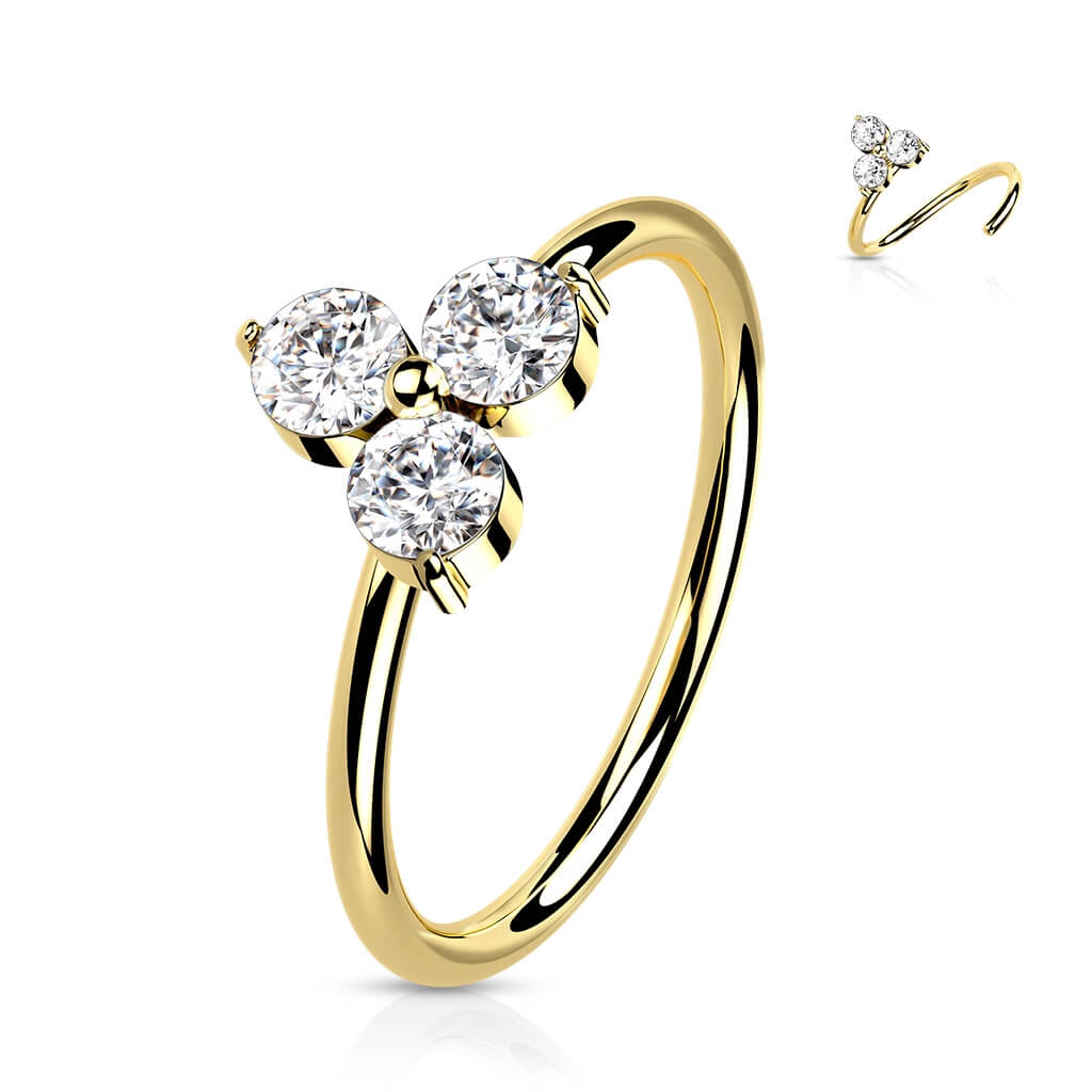 Oro 14 kt Anello Piercing Fiore di zirconi Pieghevole