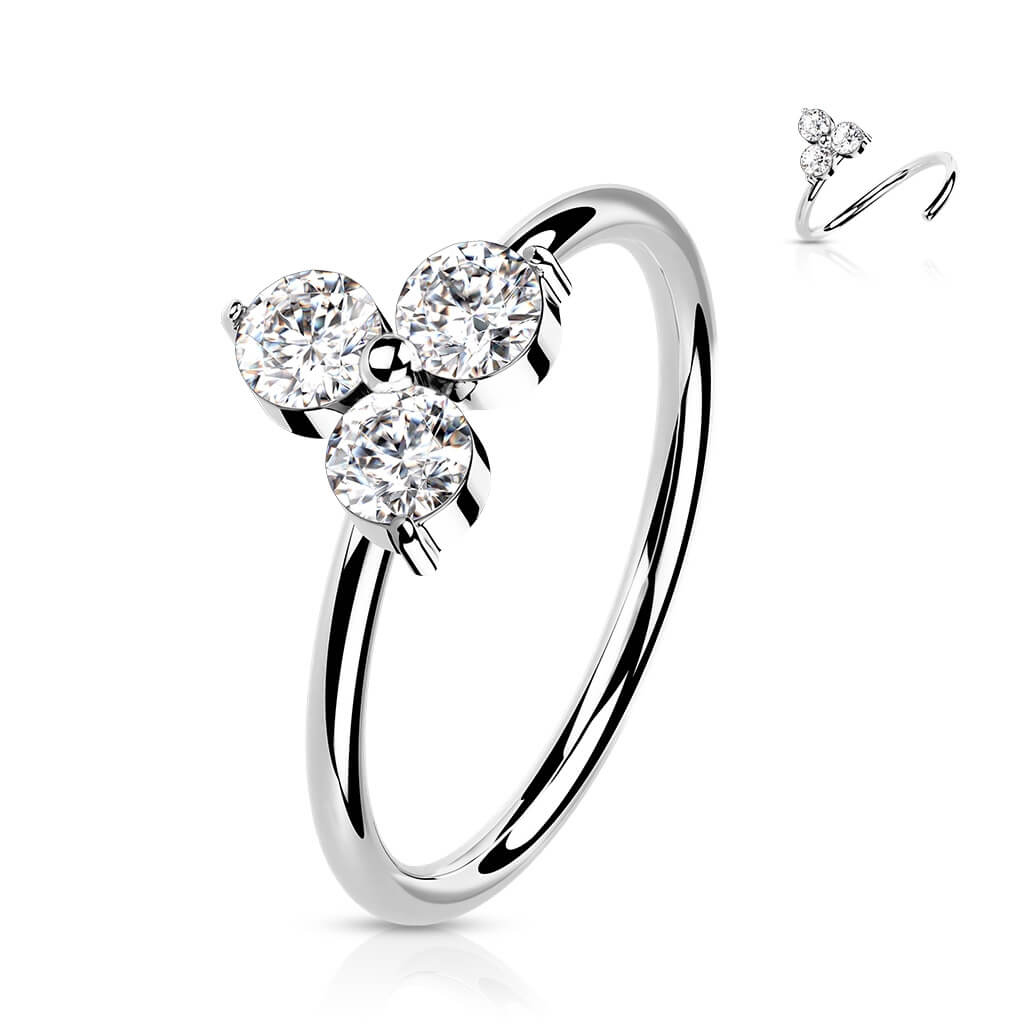 Oro 14 kt Anello Piercing Fiore di zirconi Pieghevole