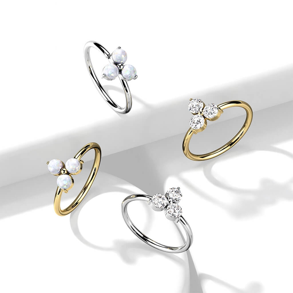 Oro 14 kt Anello Piercing Fiore di zirconi Pieghevole