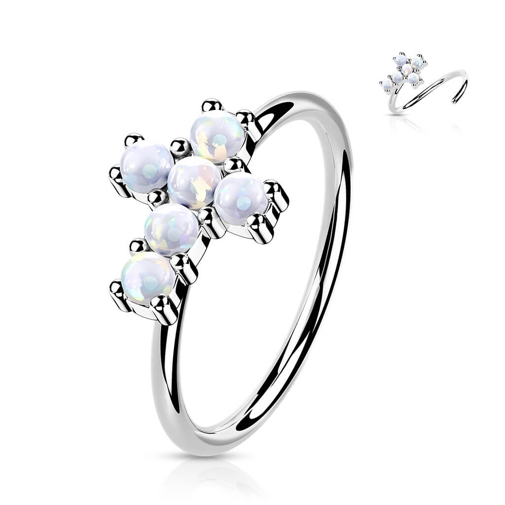 Oro 14 kt Anello Piercing Croce di Zirconi Pieghevole