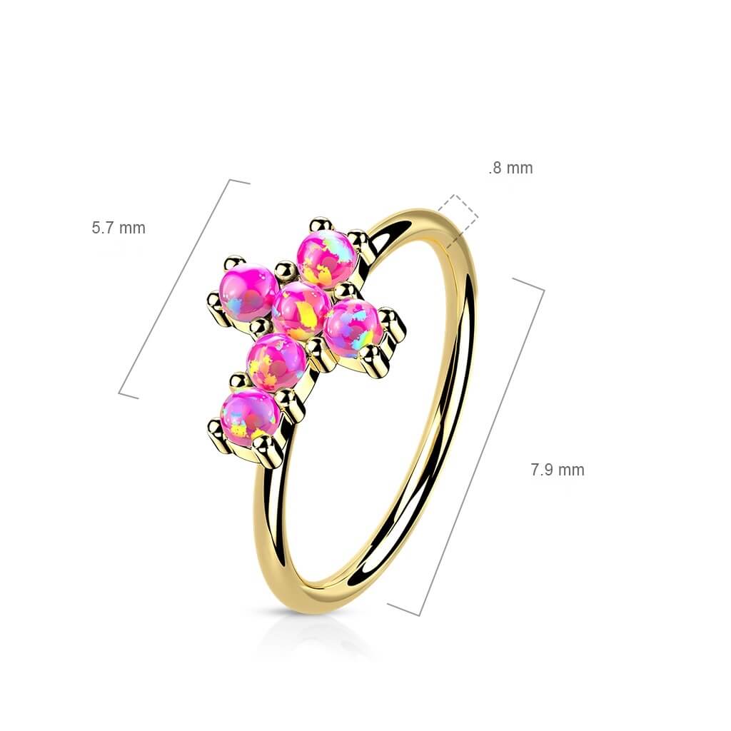 Oro 14 kt Anello Piercing Croce di Zirconi Pieghevole