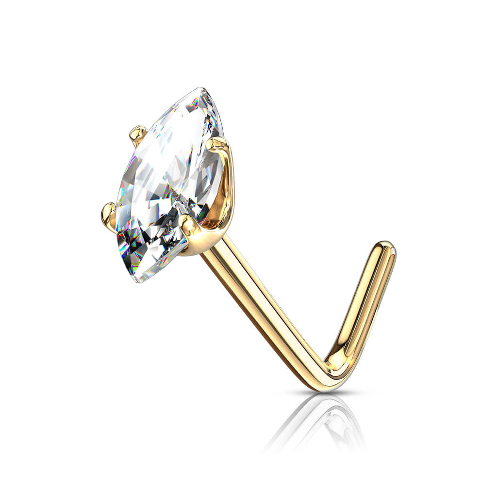 Oro 14kt Nariz en L Circonita talla marquesa