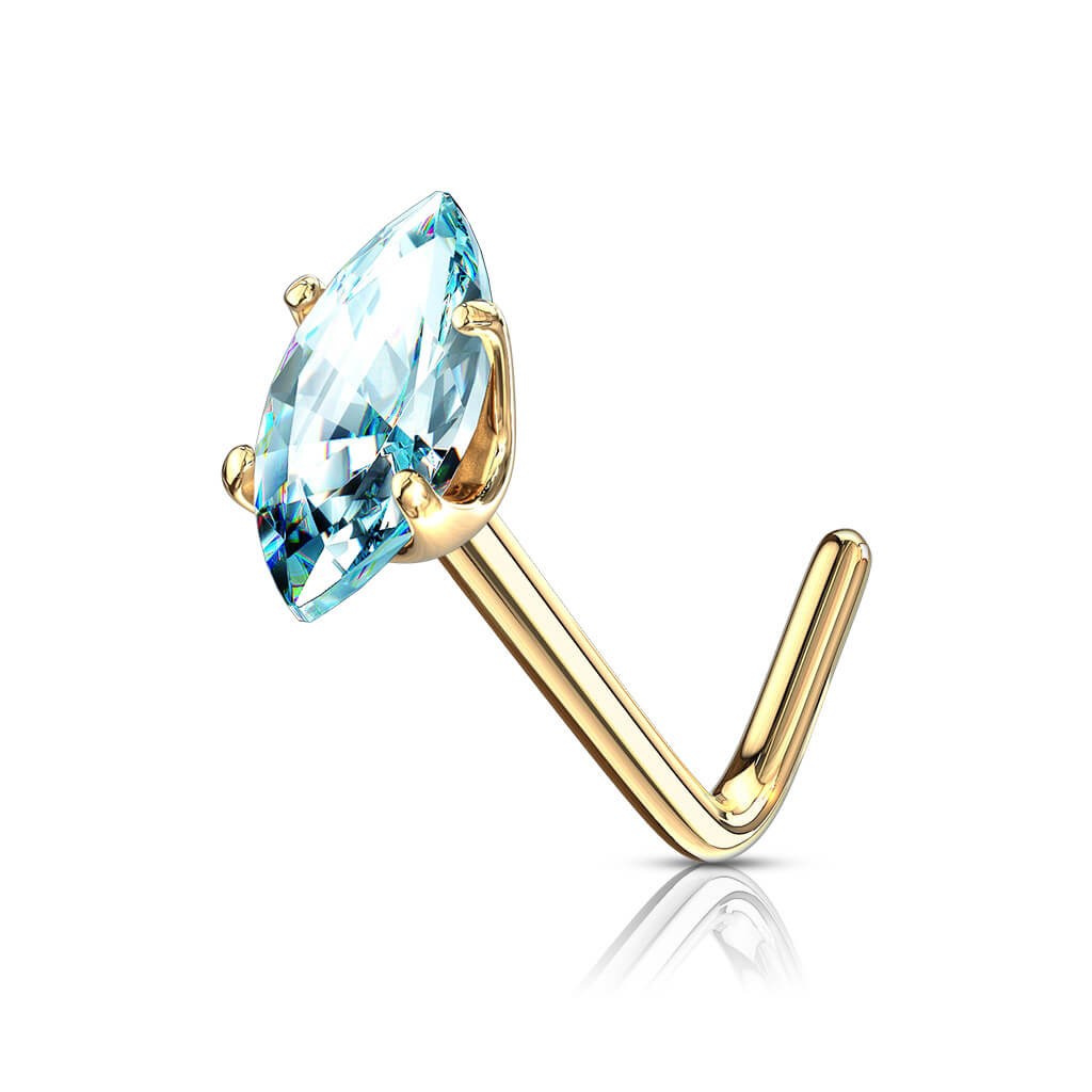 Oro 14kt Nariz en L Circonita talla marquesa