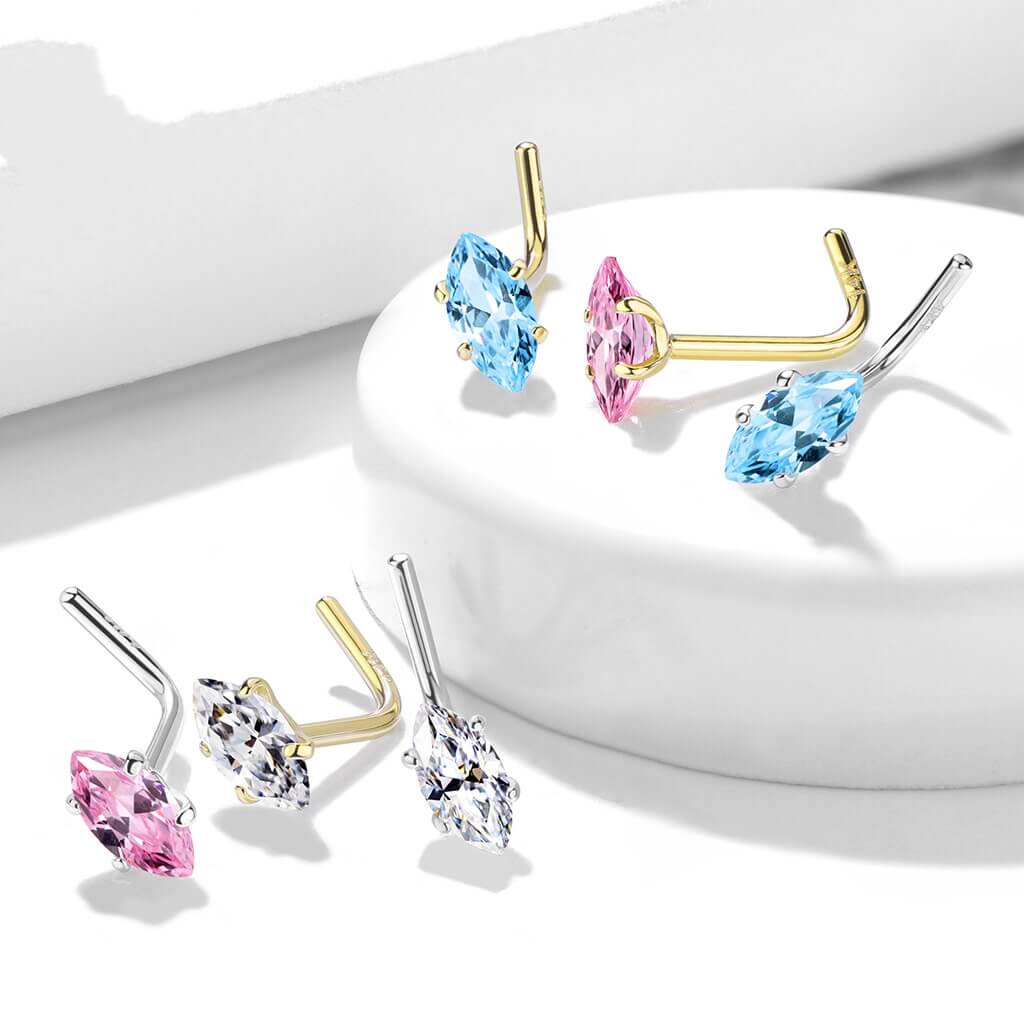 Oro 14kt Nariz en L Circonita talla marquesa