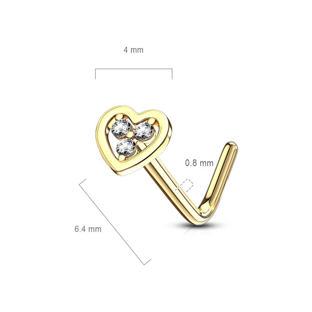Oro 14 kt Nasale a L Cuore di zirconi