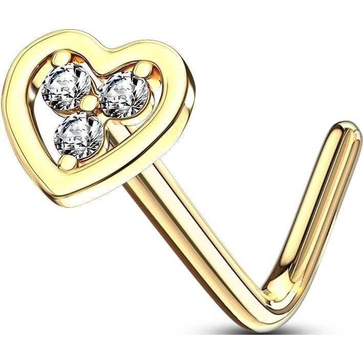Oro 14 kt Nasale a L Cuore di zirconi