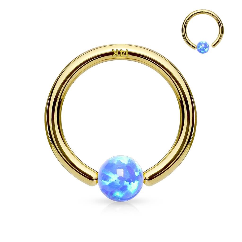 Oro 14 kt Anello Piercing Opale a sfera Perla Prigioniera