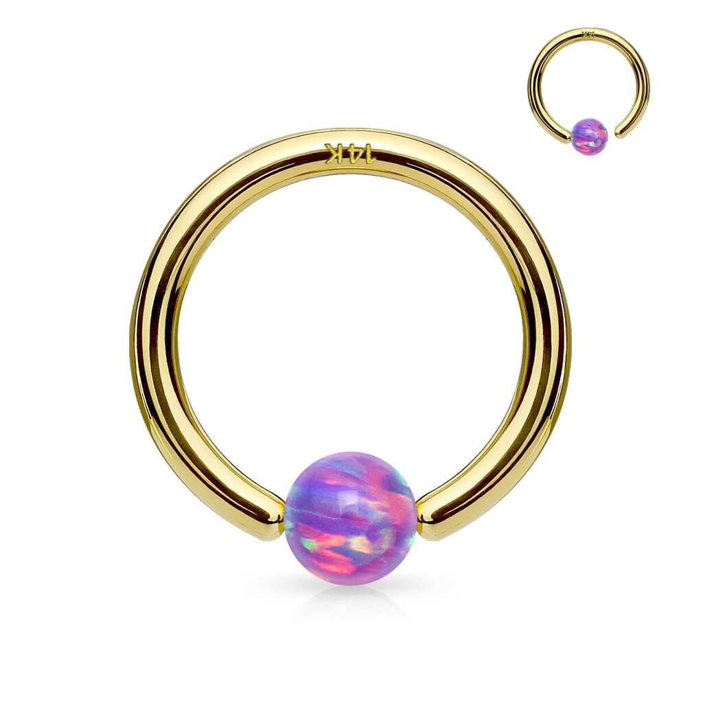 Oro 14 kt Anello Piercing Opale a sfera Perla Prigioniera