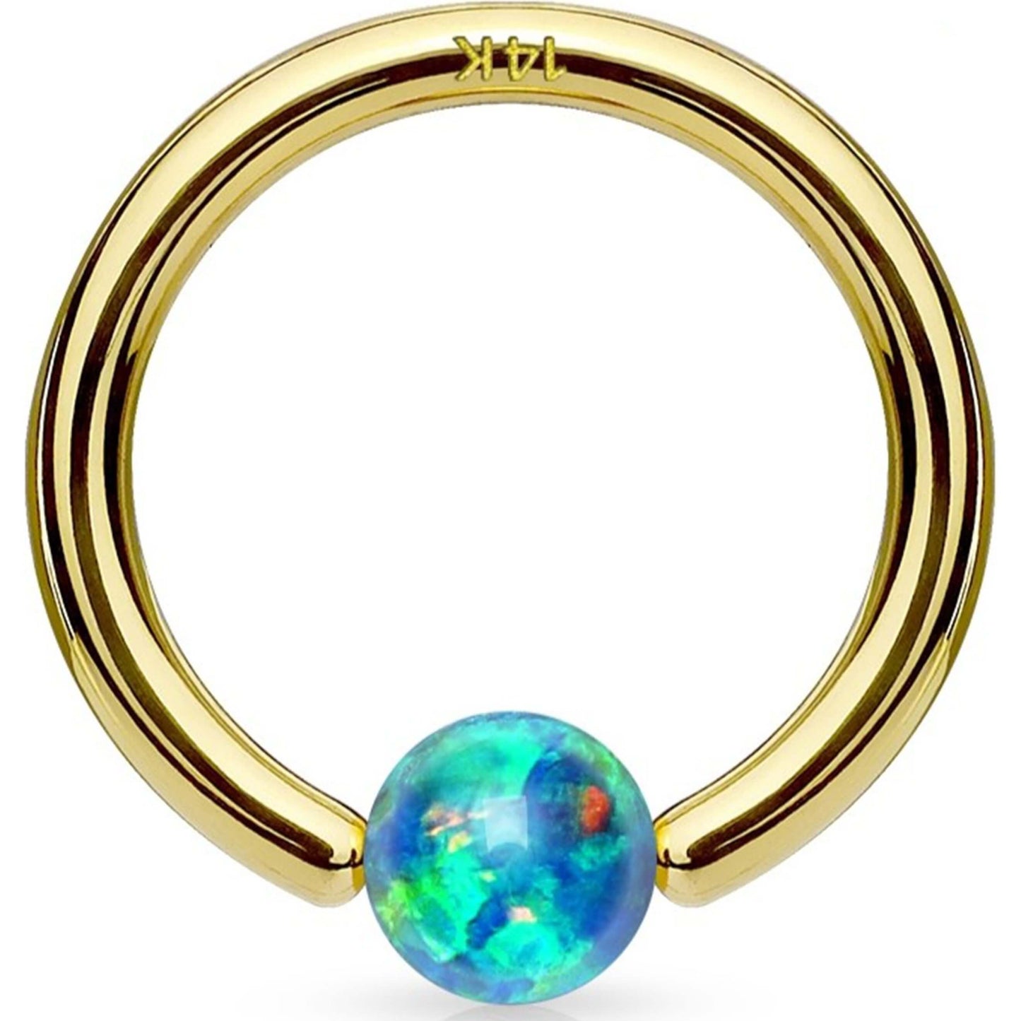 Oro 14 kt Anello Piercing Opale a sfera Perla Prigioniera