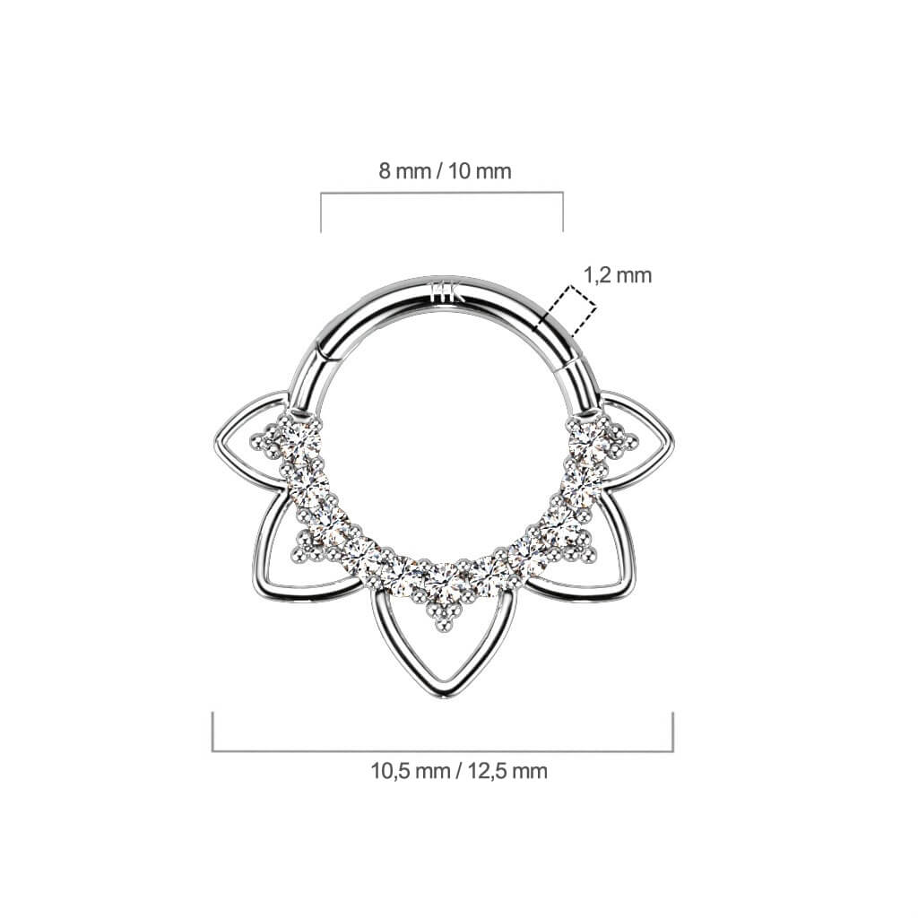 Oro 14kt Anillo Corazón Circonita Ópalo Clicker