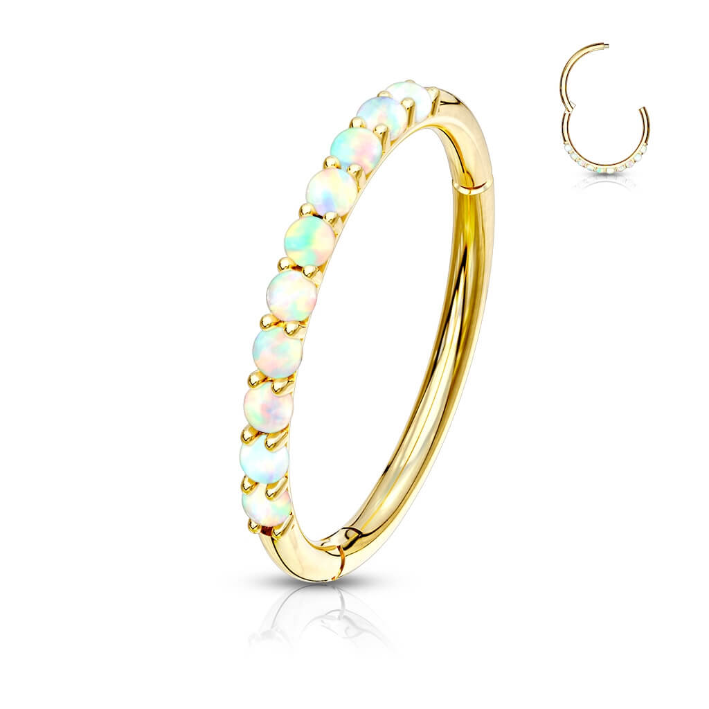 Oro 14 kt Anello Piercing Opali Clicker