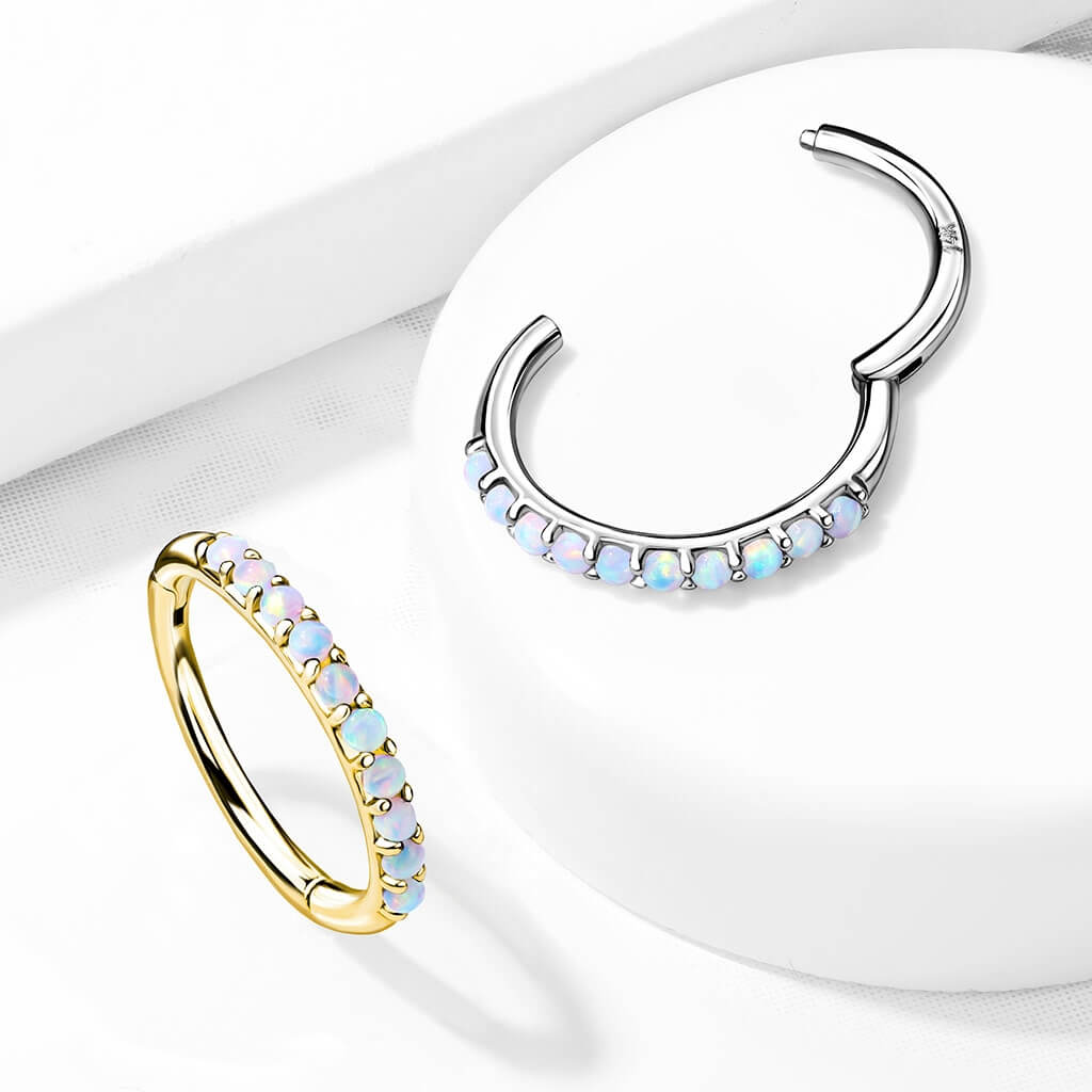 Oro 14 kt Anello Piercing Opali Clicker