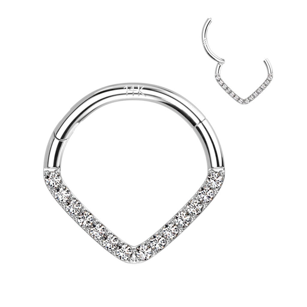 Oro 14 kt Anello Piercing Zirconi Clicker