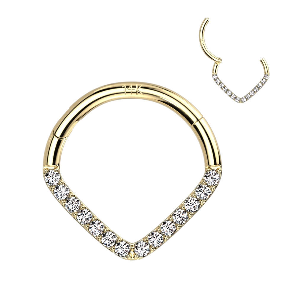 Oro 14 kt Anello Piercing Zirconi Clicker