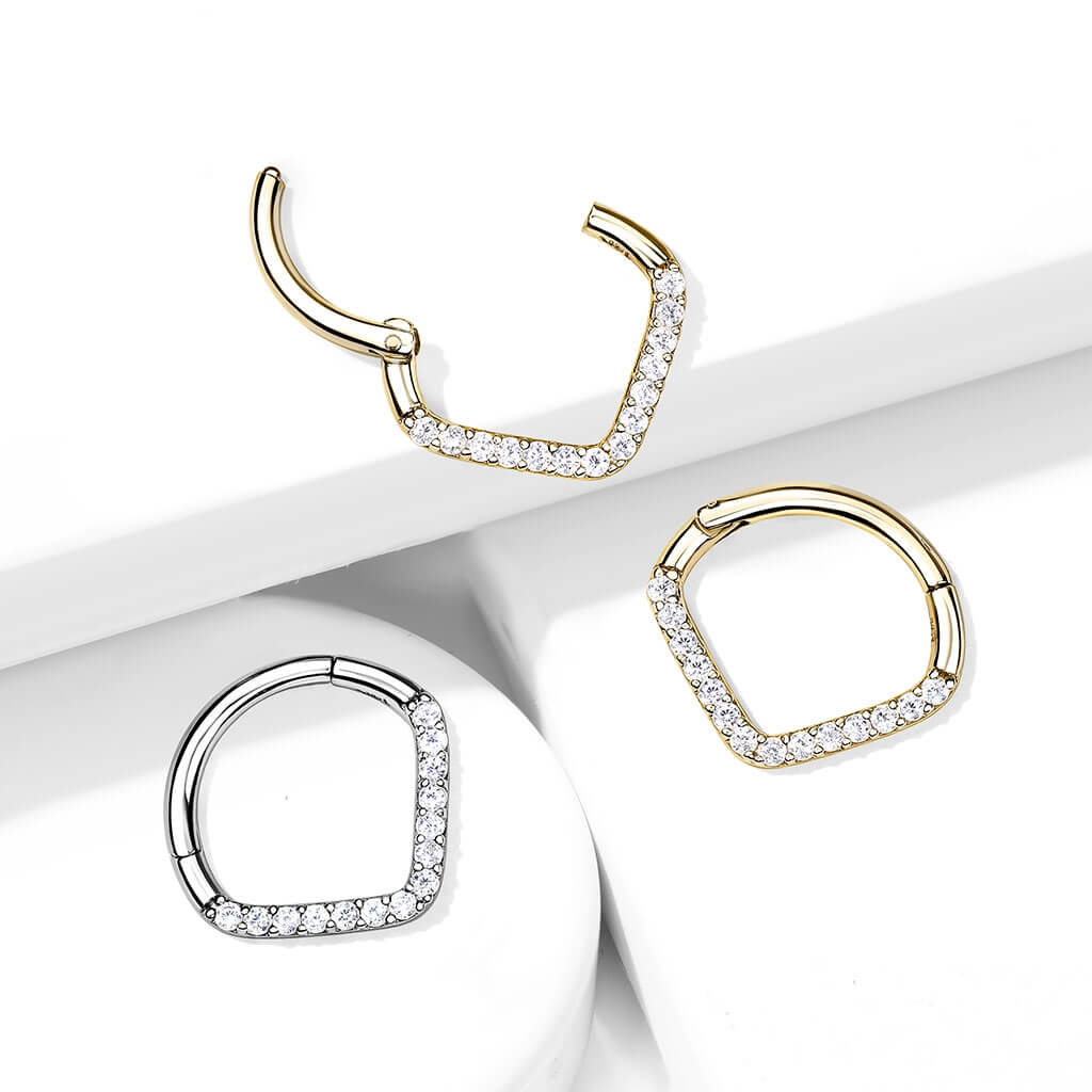 Oro 14 kt Anello Piercing Zirconi Clicker