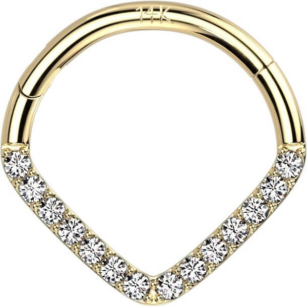 Oro 14 kt Anello Piercing Zirconi Clicker