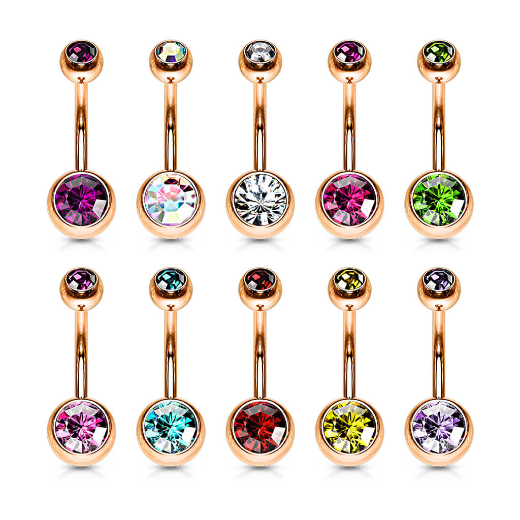 Piercing Ombelico Zirconi e oro rosa