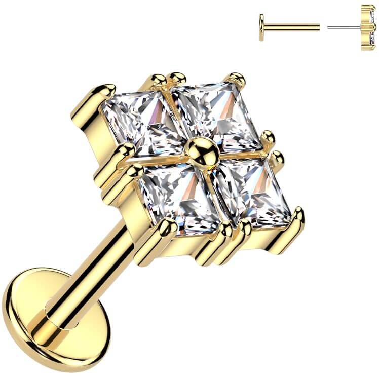 Labret square 4 zirconias Push-In